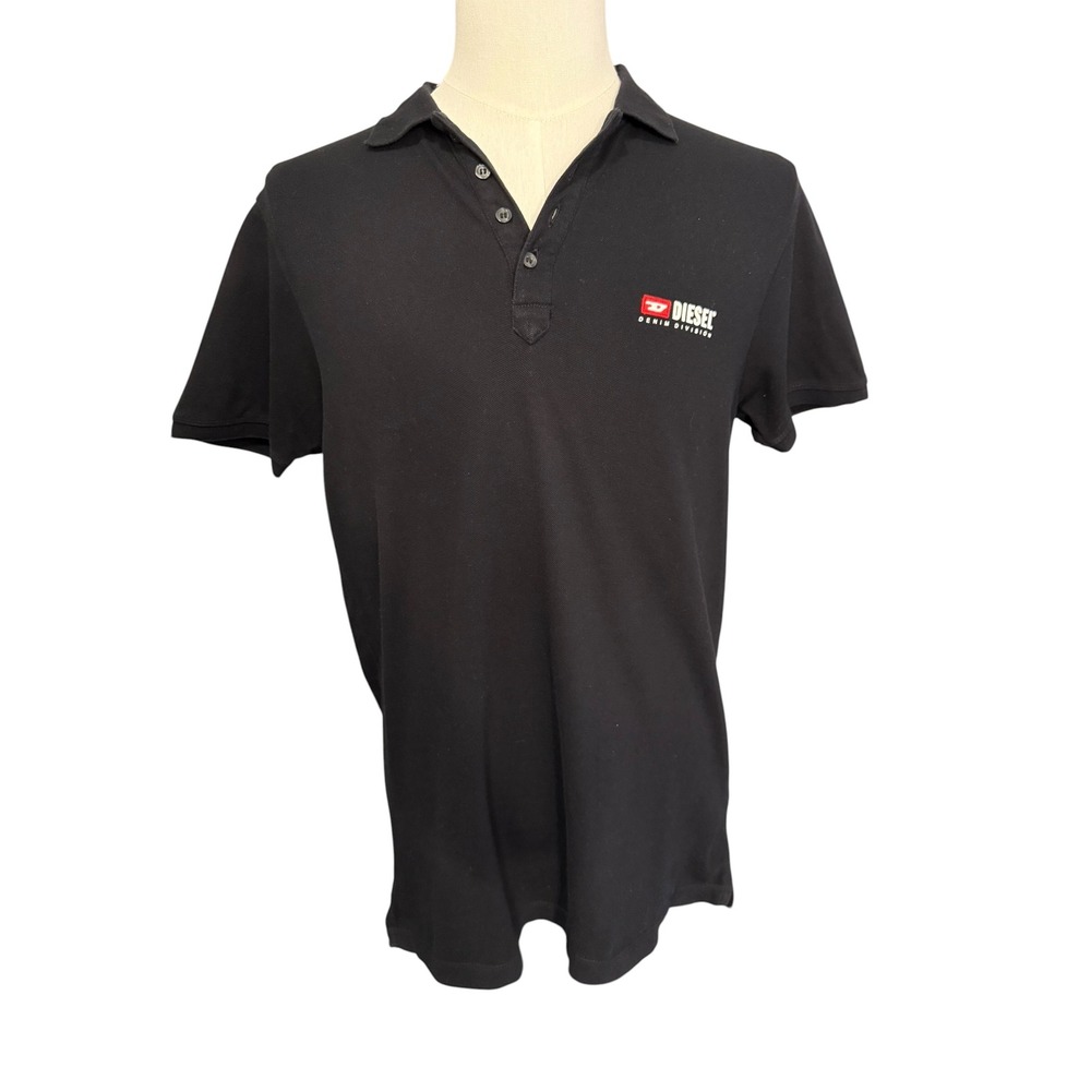 Diesel Denim Division Mens Black Cotton Pique Short Sleeve Polo Shirt Size S